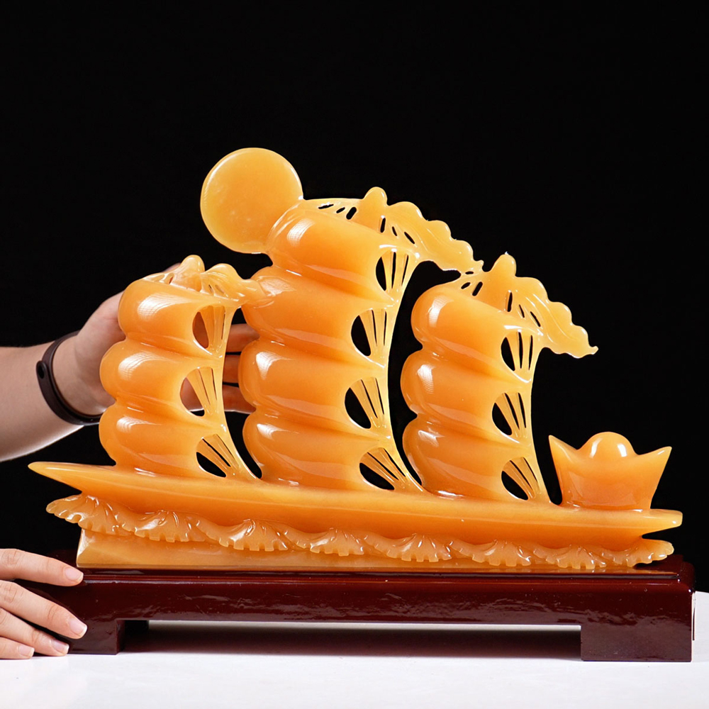Feng Shui Yellow Dragon Jade Sailing Boat